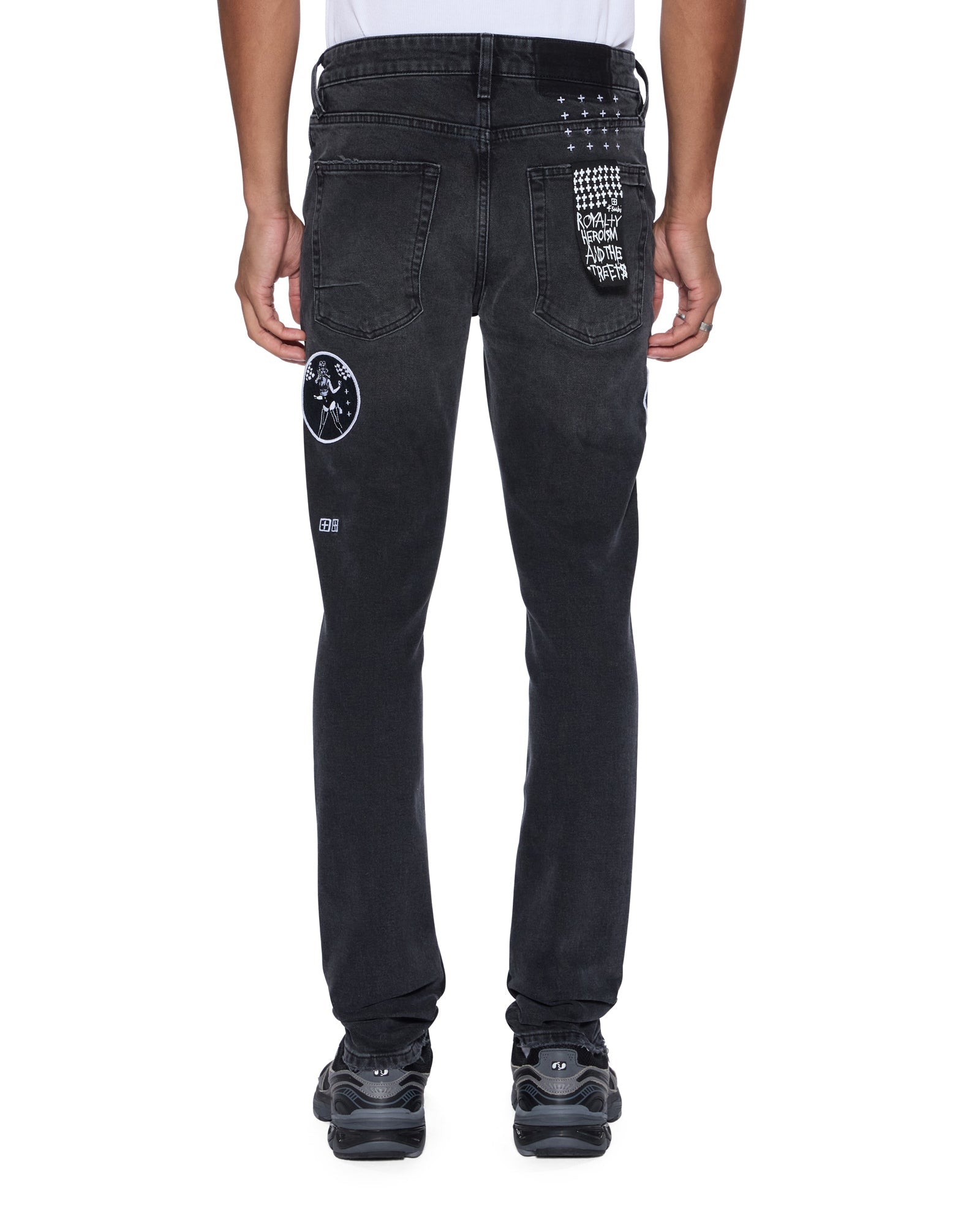 Mens Van Winkle Roadhouse Black Patched Skinny Denim Jeans