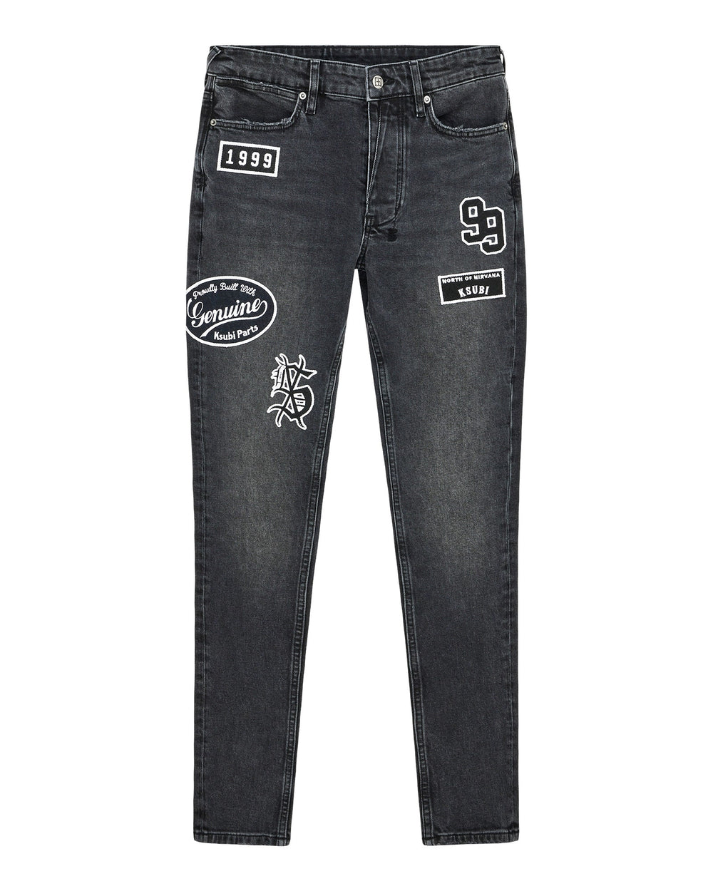 Mens Van Winkle Roadhouse Black Patched Skinny Denim Jeans