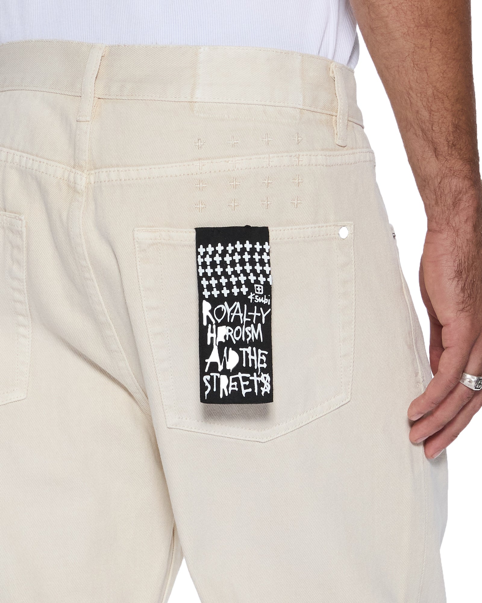 Mens Anti K Ivory Relaxed Denim Jeans