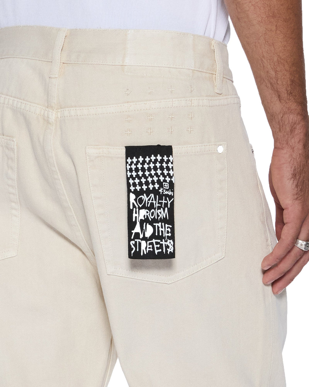 Mens Anti K Ivory Relaxed Denim Jeans