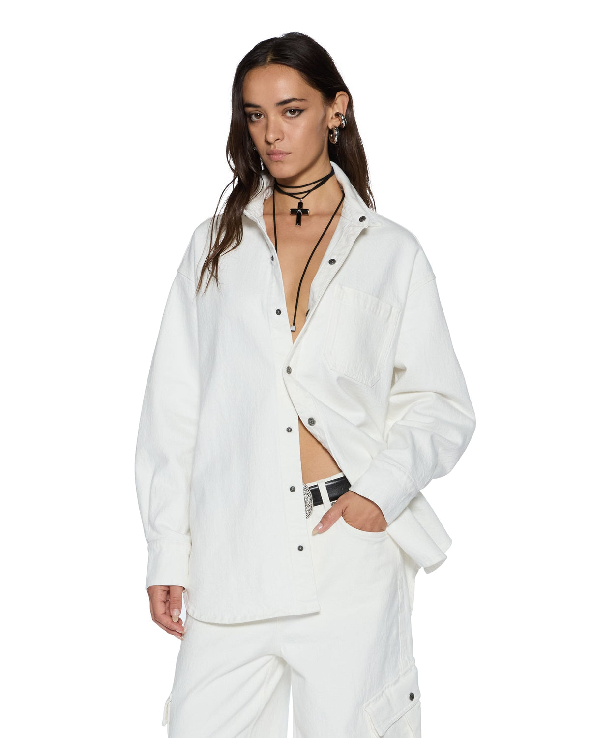 Womens Oversized Ls Shirt Ecru Shirts