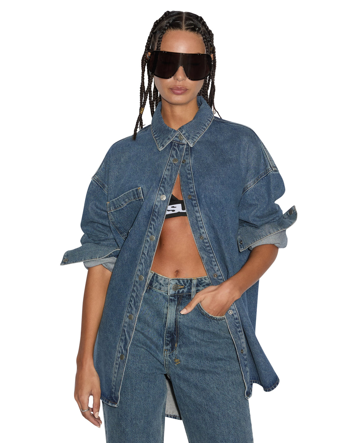 Oversized Long Sleeve Shirt Subway - Mid Blue Denim