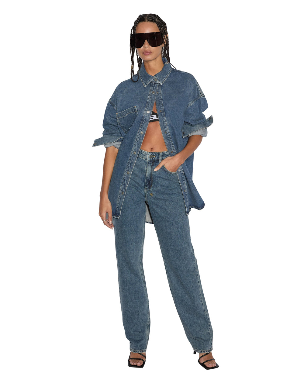 Oversized Long Sleeve Shirt Subway - Mid Blue Denim