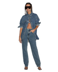 Oversized Long Sleeve Shirt Subway - Mid Blue Denim