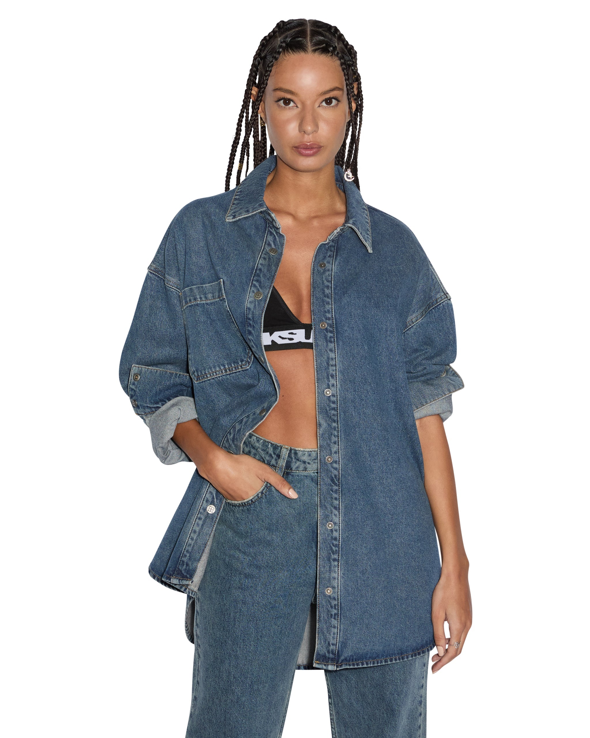 Oversized Long Sleeve Shirt Subway - Mid Blue Denim