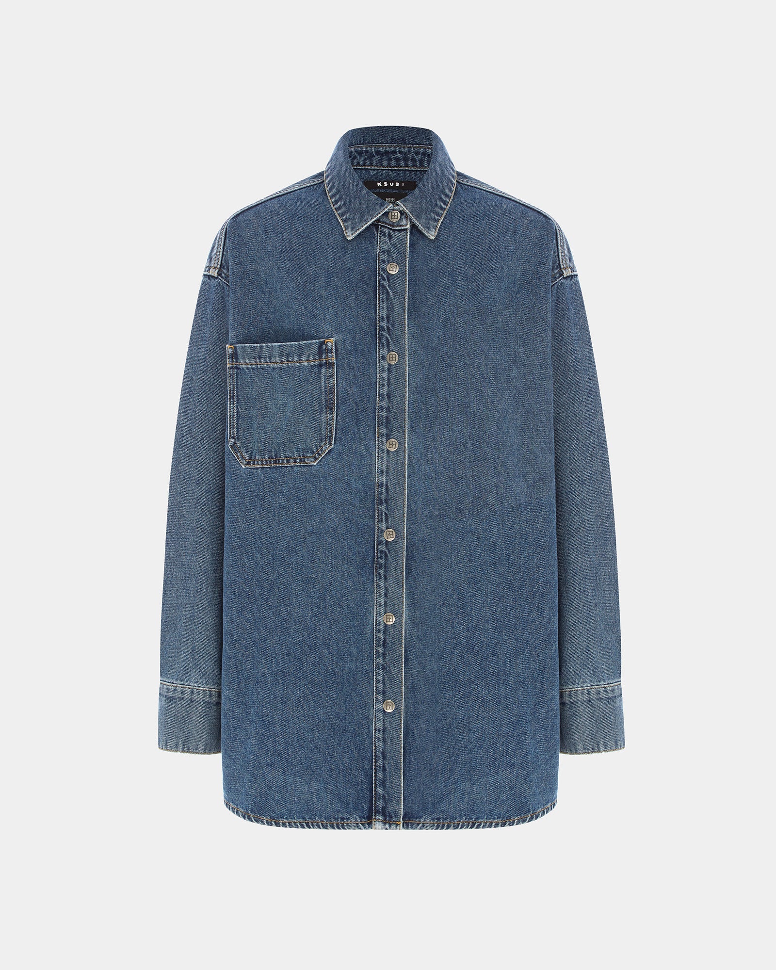 Oversized Long Sleeve Shirt Subway - Mid Blue Denim