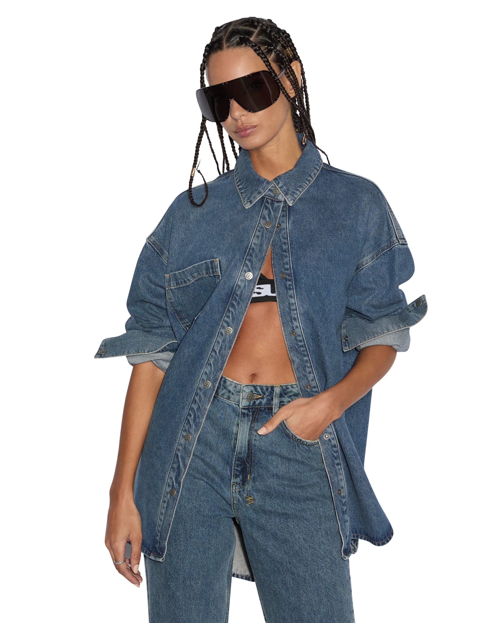 Oversized Long Sleeve Shirt Subway - Mid Blue Denim