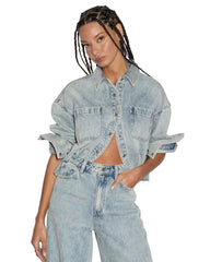 Cutaway Long Sleeve Shirt Worn - Blue Denim