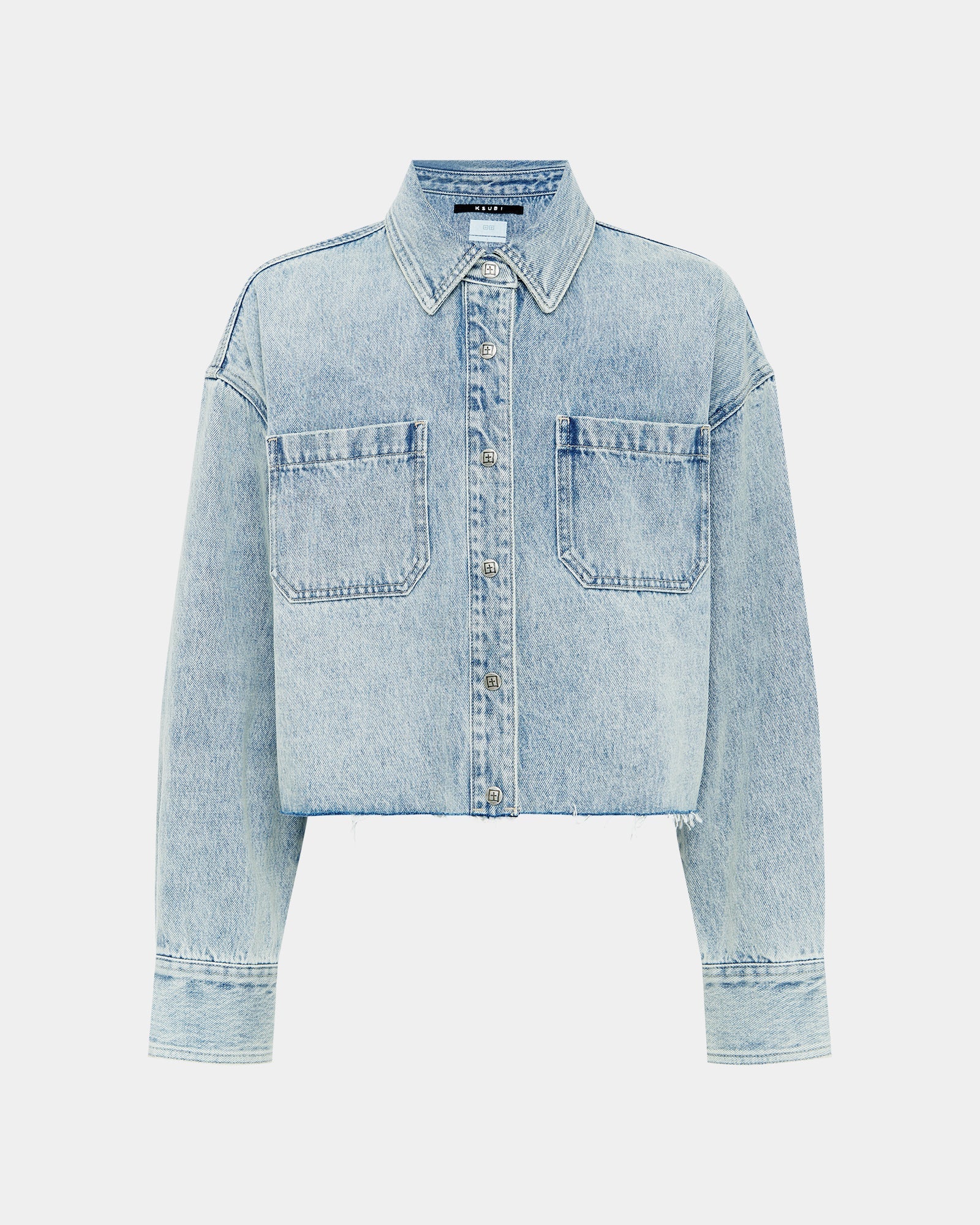 Cutaway Long Sleeve Shirt Worn - Blue Denim