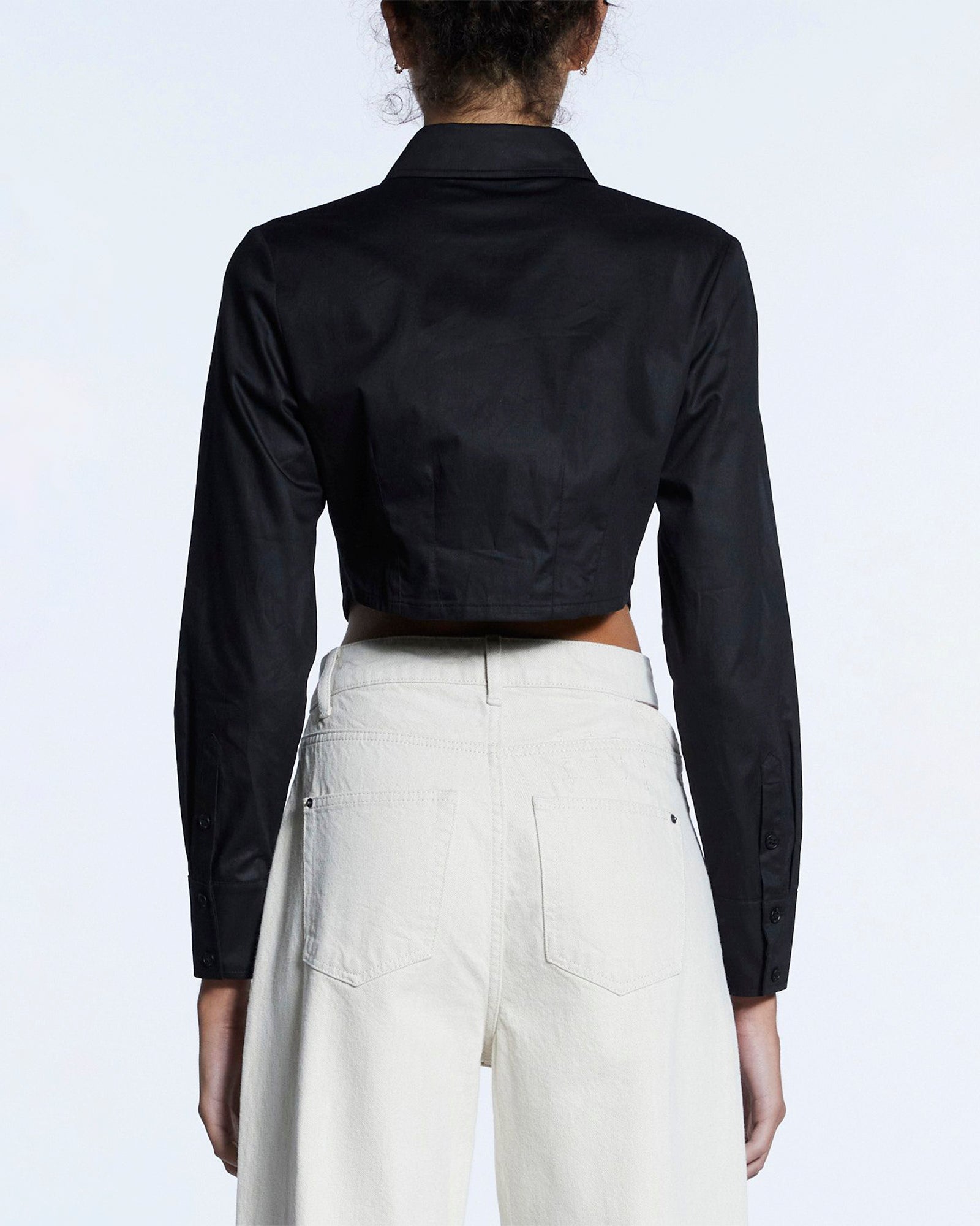 Womens Tucked Crop Shirt Black Shirts