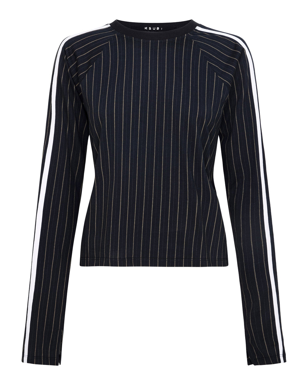 Womens Porter Ls Top Black Pinstripe Fashion Tops