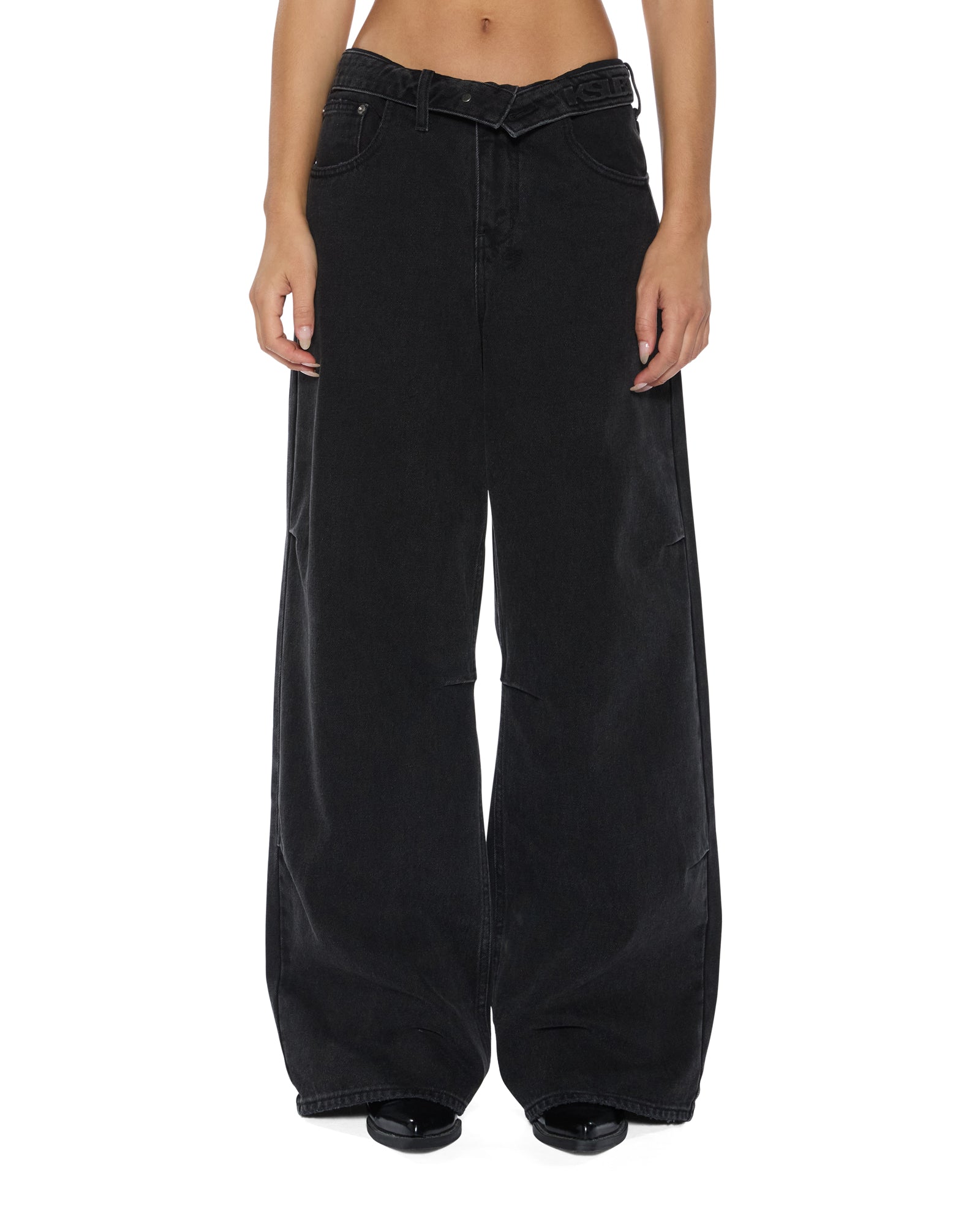Womens Ksuper Flip Noir Baggy Denim Jeans