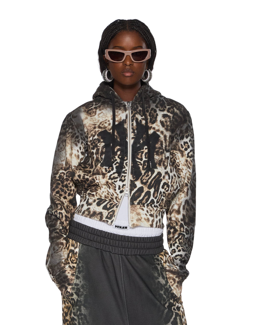 Womens Mowalola Zip Hoodie Cheetah Fleece