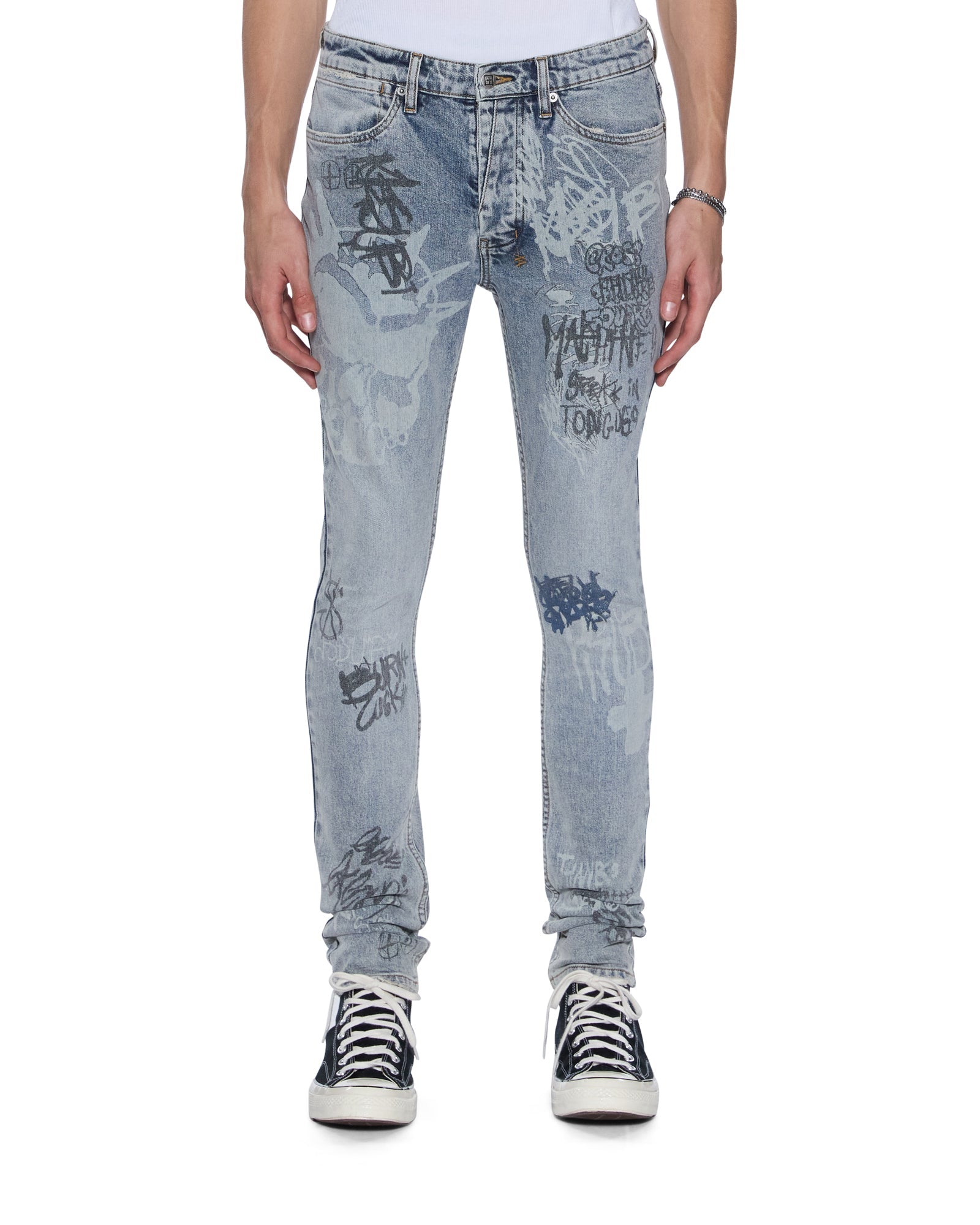 Mens Van Winkle Rogue Blue Graffiti Skinny Denim Jeans