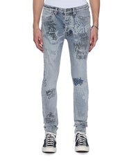 Mens Van Winkle Rogue Blue Graffiti Skinny Denim Jeans