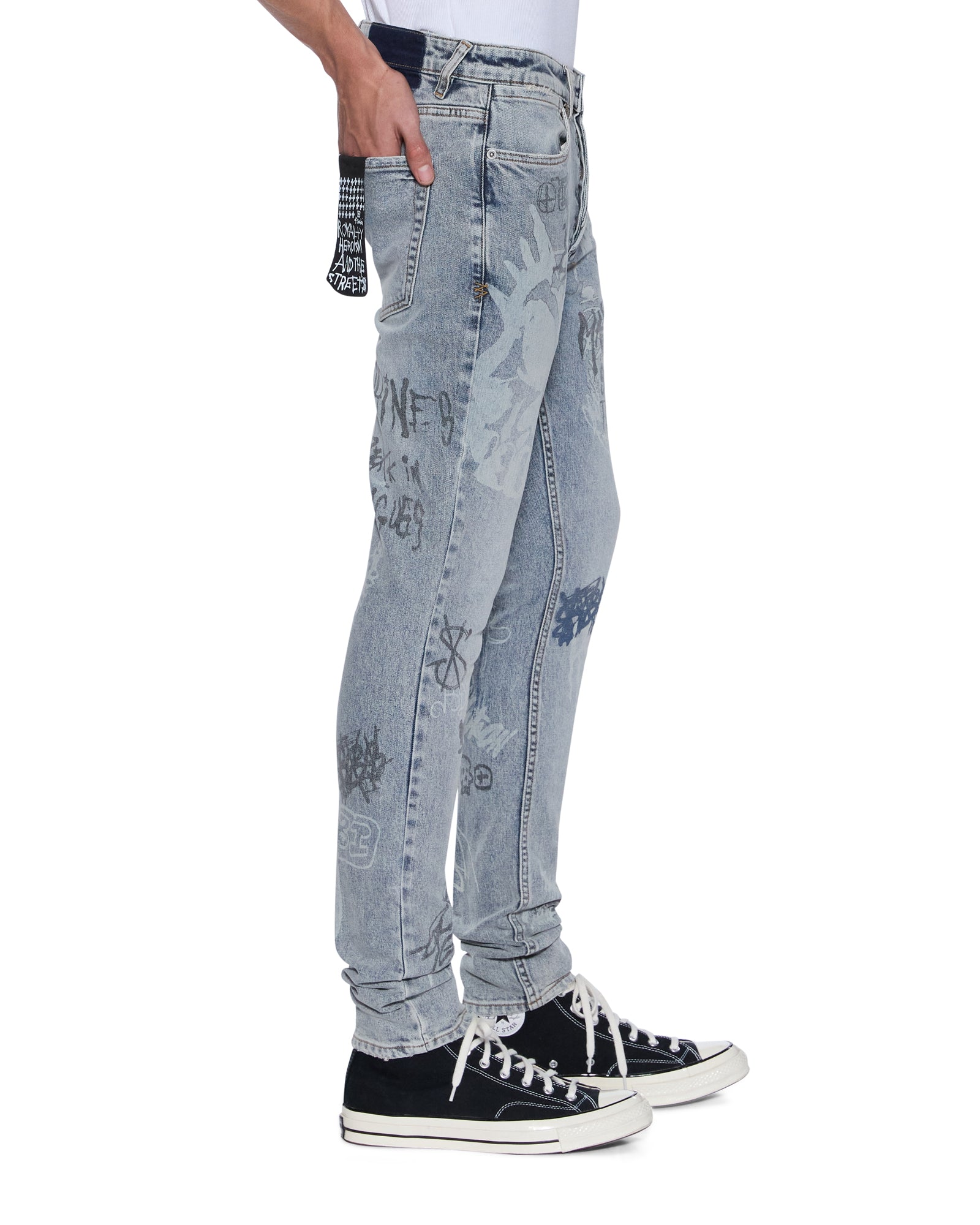 Mens Van Winkle Rogue Blue Graffiti Skinny Denim Jeans