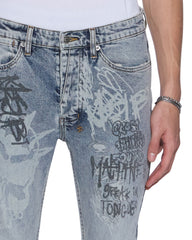 Mens Van Winkle Rogue Blue Graffiti Skinny Denim Jeans