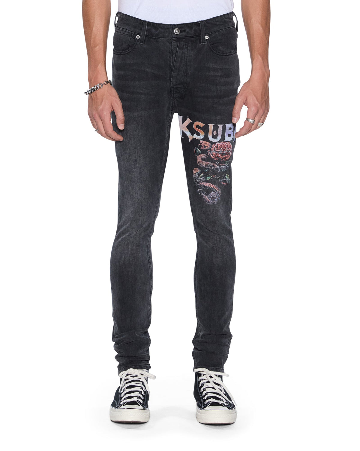 Mens Van Winkle Blakk Metal Skinny Denim Jeans