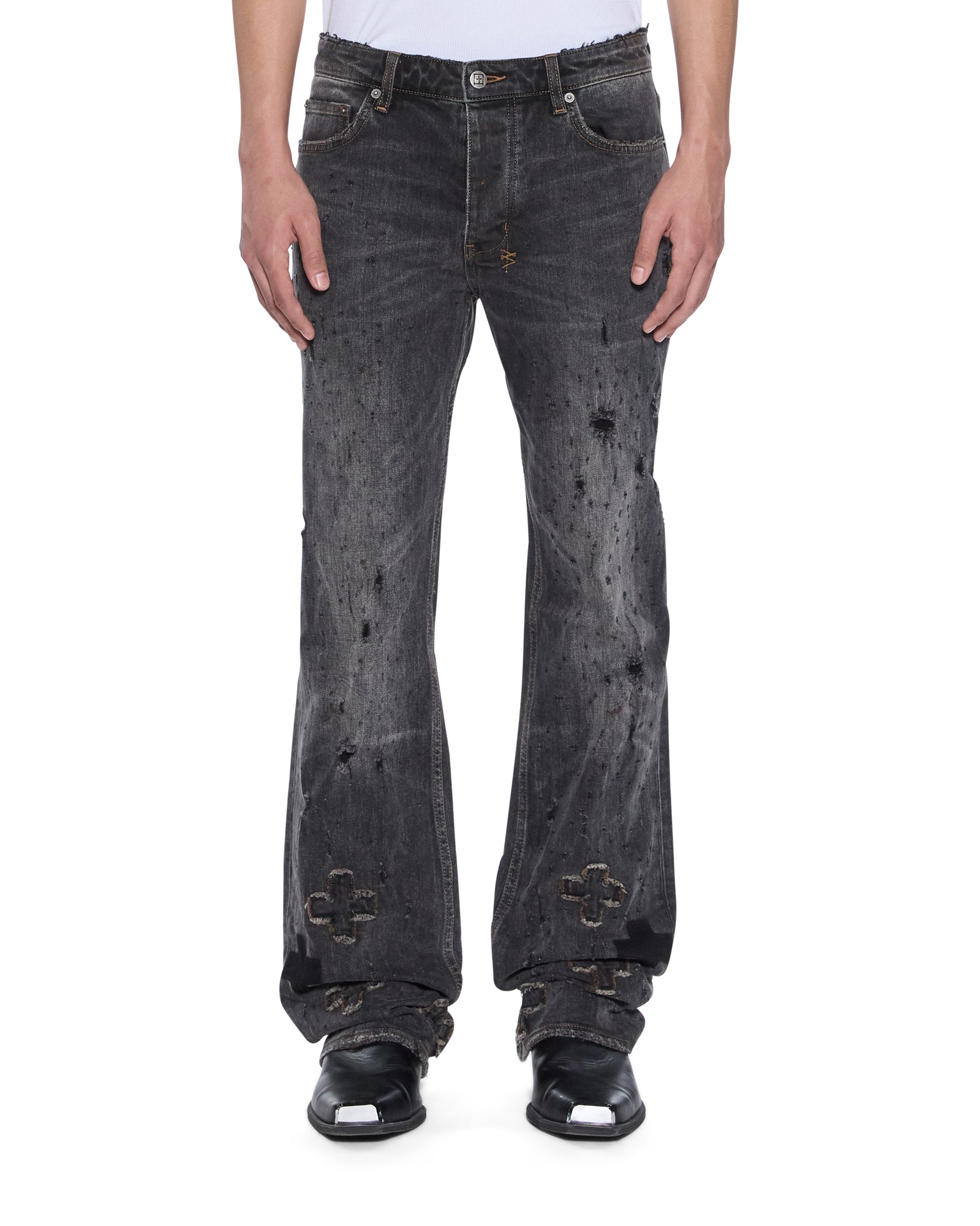 Mens Bronko Asher Black Shotgun Bootcut Denim Jeans