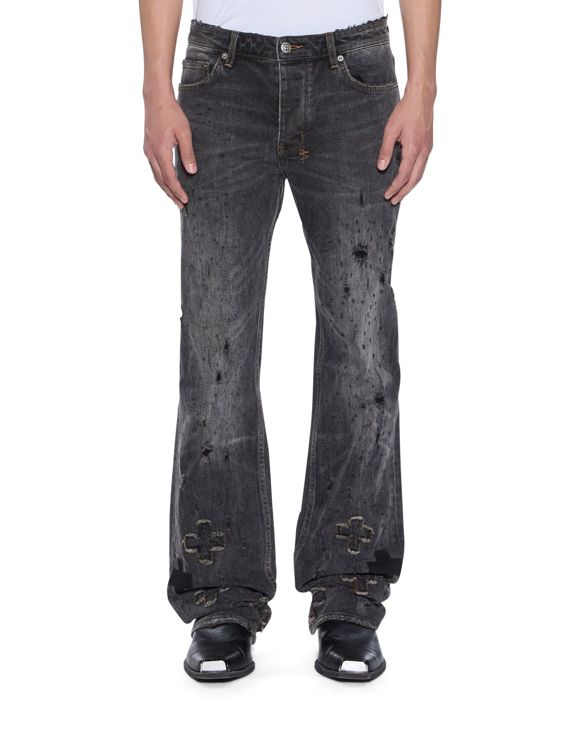 Mens Bronko Asher Black Shotgun Bootcut Denim Jeans