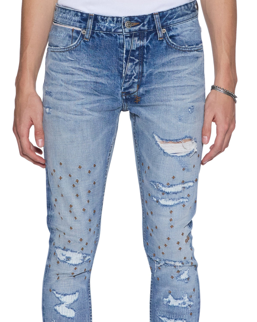 Mens Van Winkle Dakota Blue Repair Skinny Denim Jeans