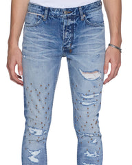 Mens Van Winkle Dakota Blue Repair Skinny Denim Jeans