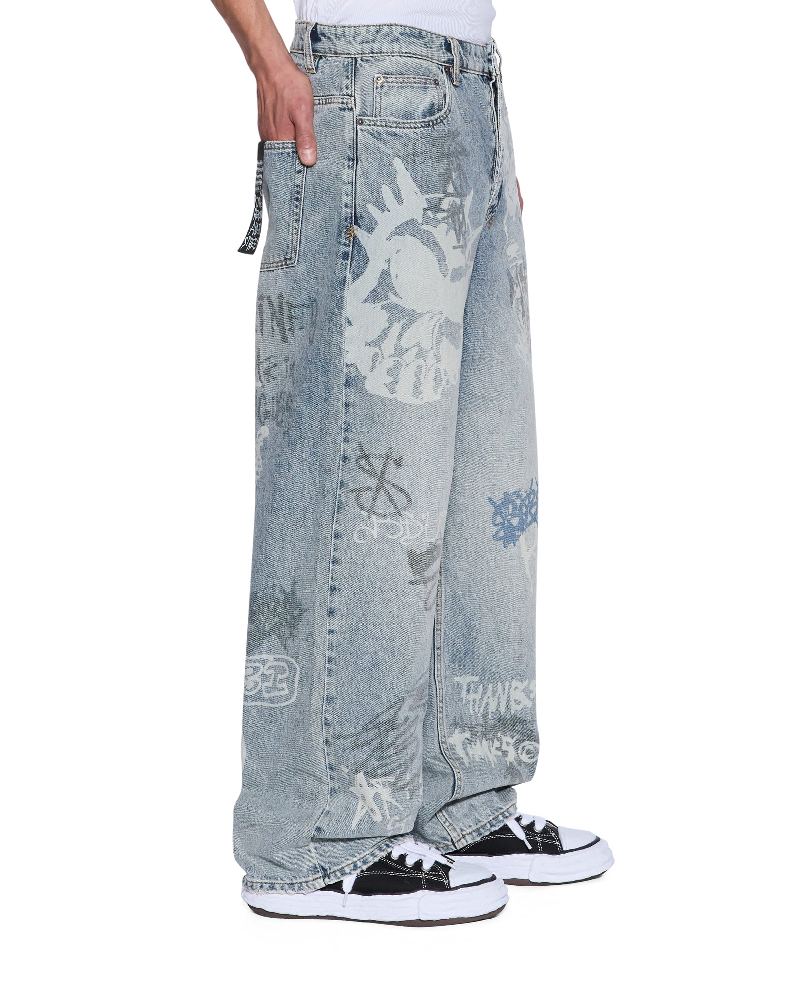 Mens Maxx Rogue Blue Graffiti Baggy Denim Jeans