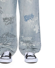 Mens Maxx Rogue Blue Graffiti Baggy Denim Jeans