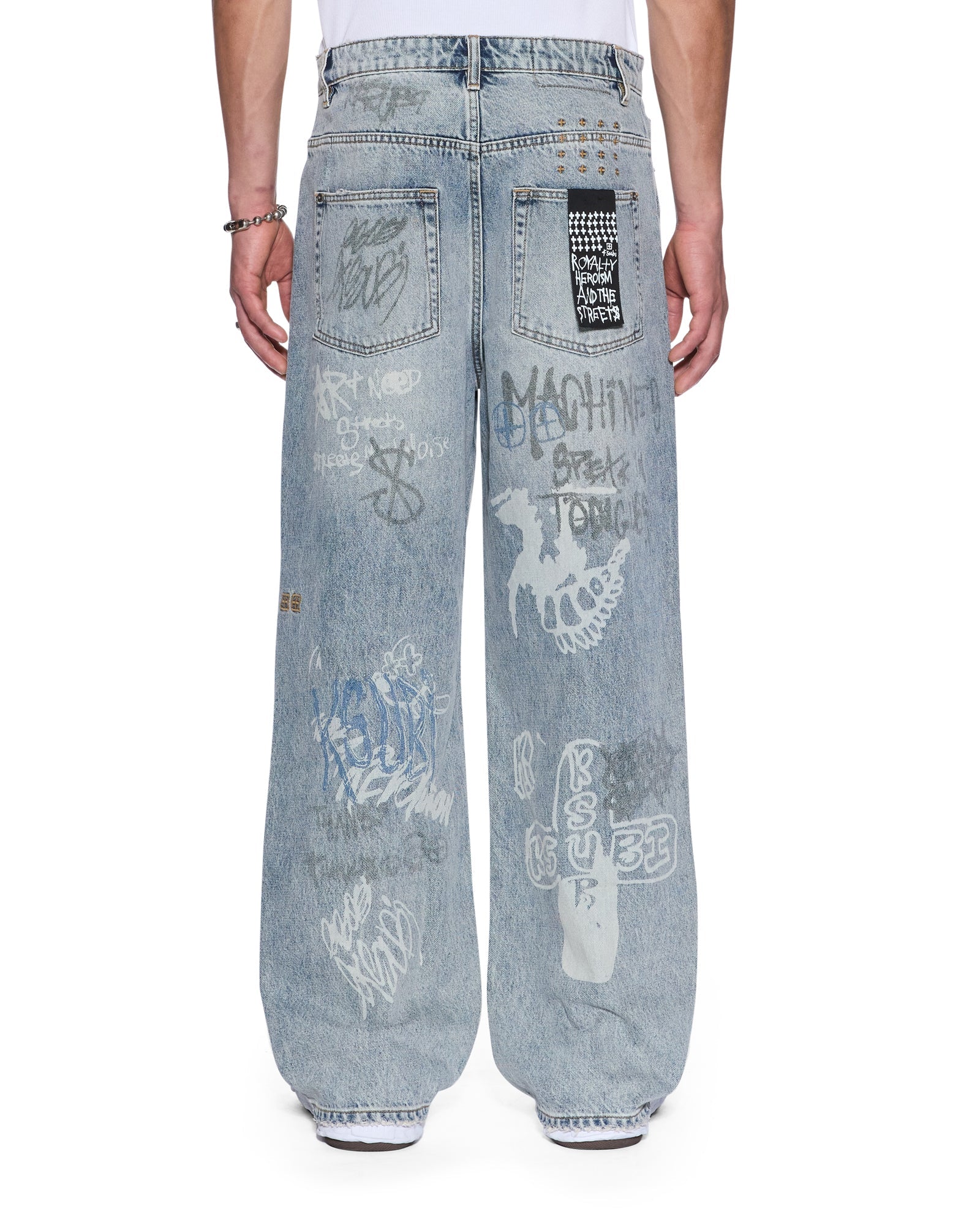 Mens Maxx Rogue Blue Graffiti Baggy Denim Jeans