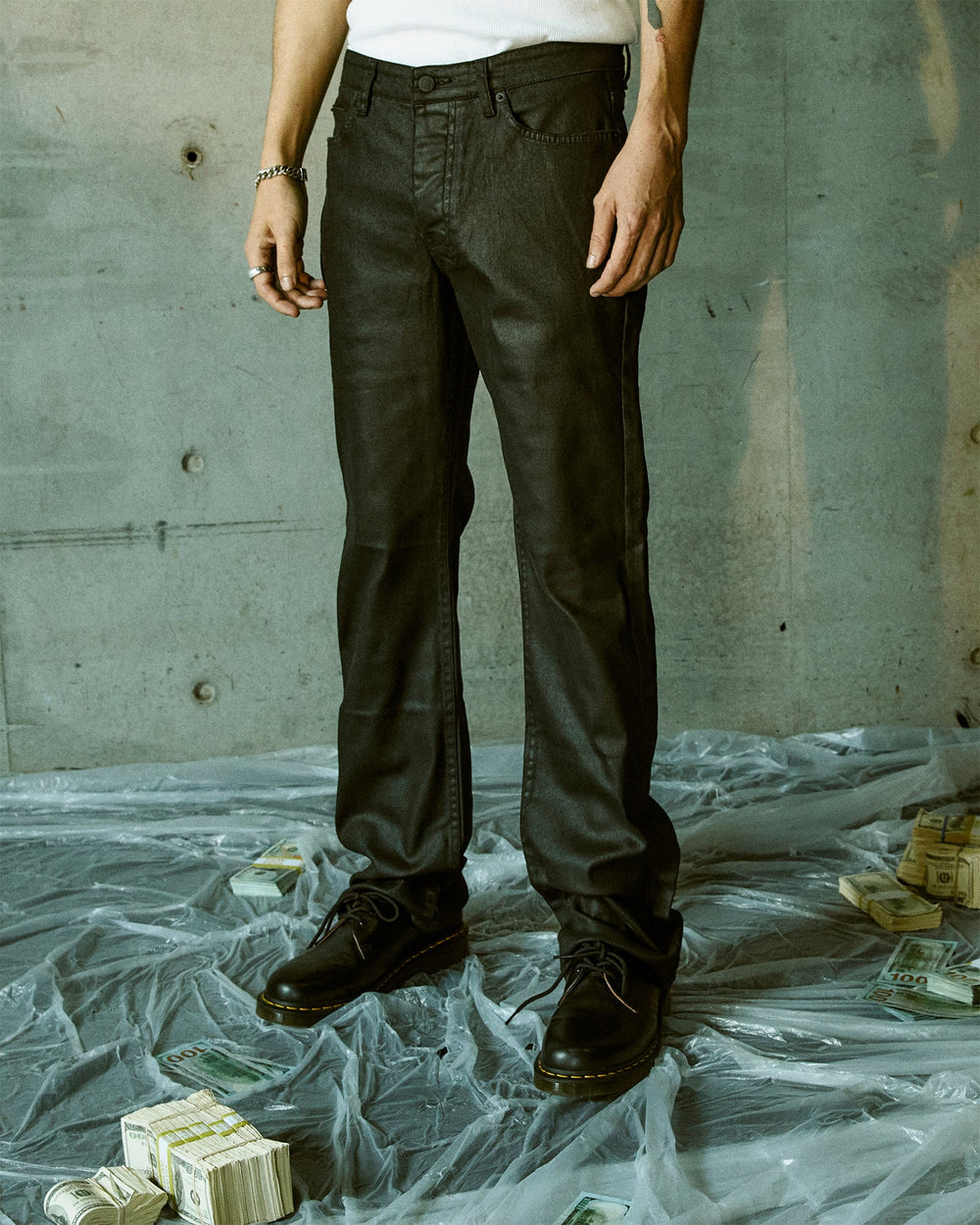 Mens Bronko Black Wax Bootcut Denim Jeans