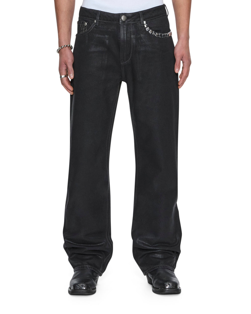 Mens Ksubi X Alice Hollywood Toro Black Wax Bootcut Denim Jeans