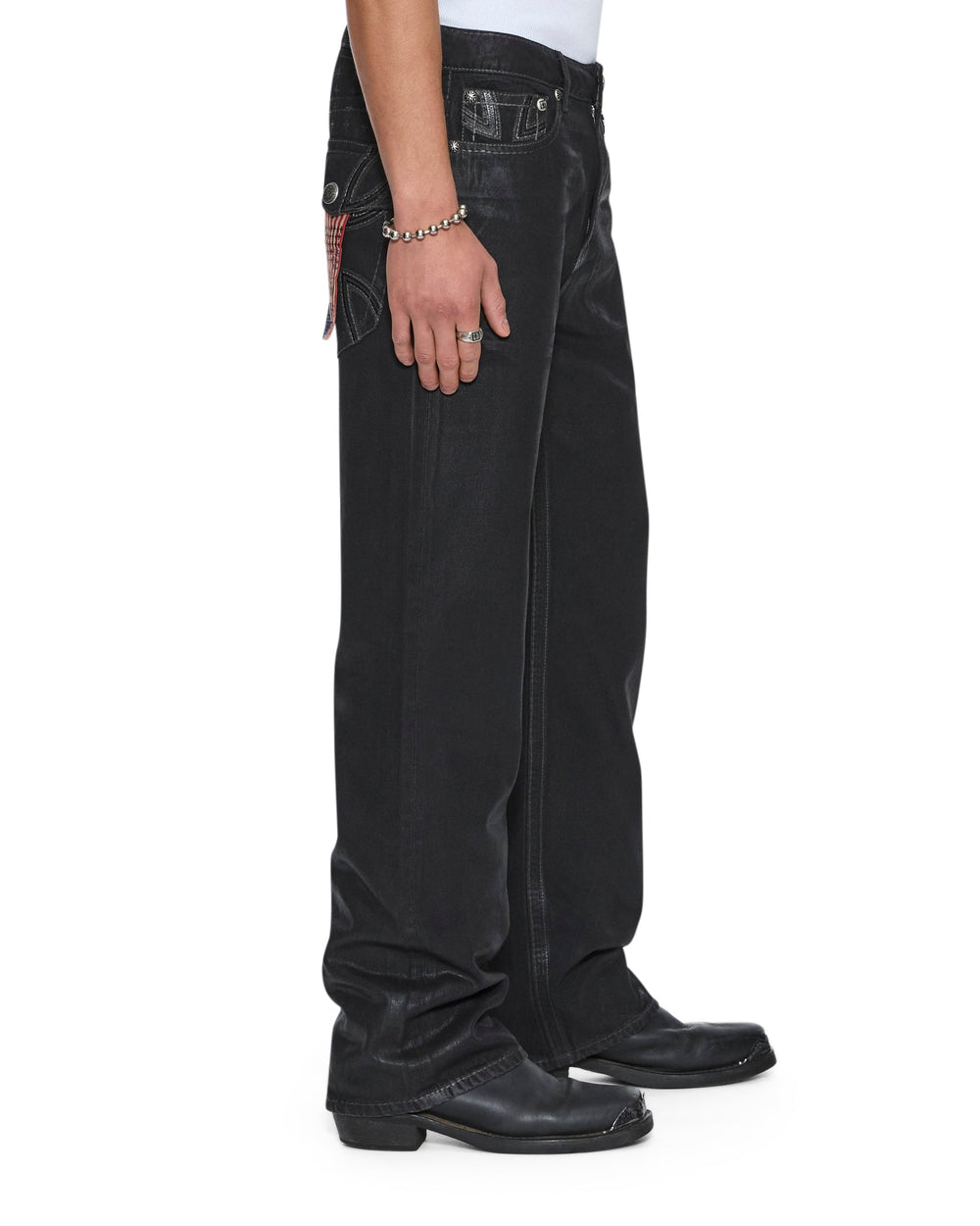 Mens Ksubi X Alice Hollywood Toro Black Wax Bootcut Denim Jeans