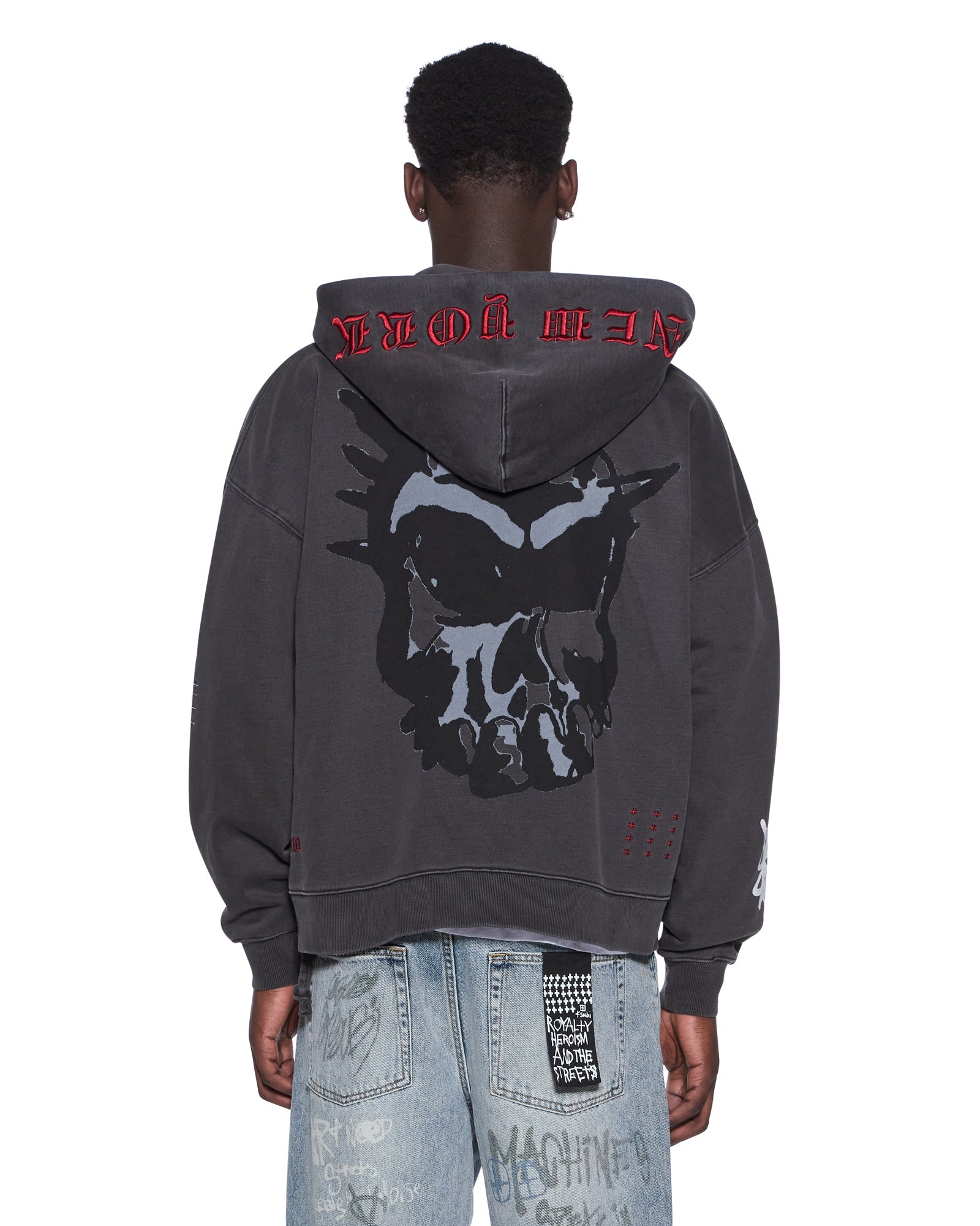 Mens Graff Ekcess Zip Thru Hoodie Faded Black Fleece