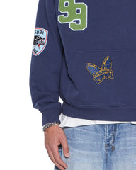 Mens Patched Ekcess Hoodie Navy Fleece