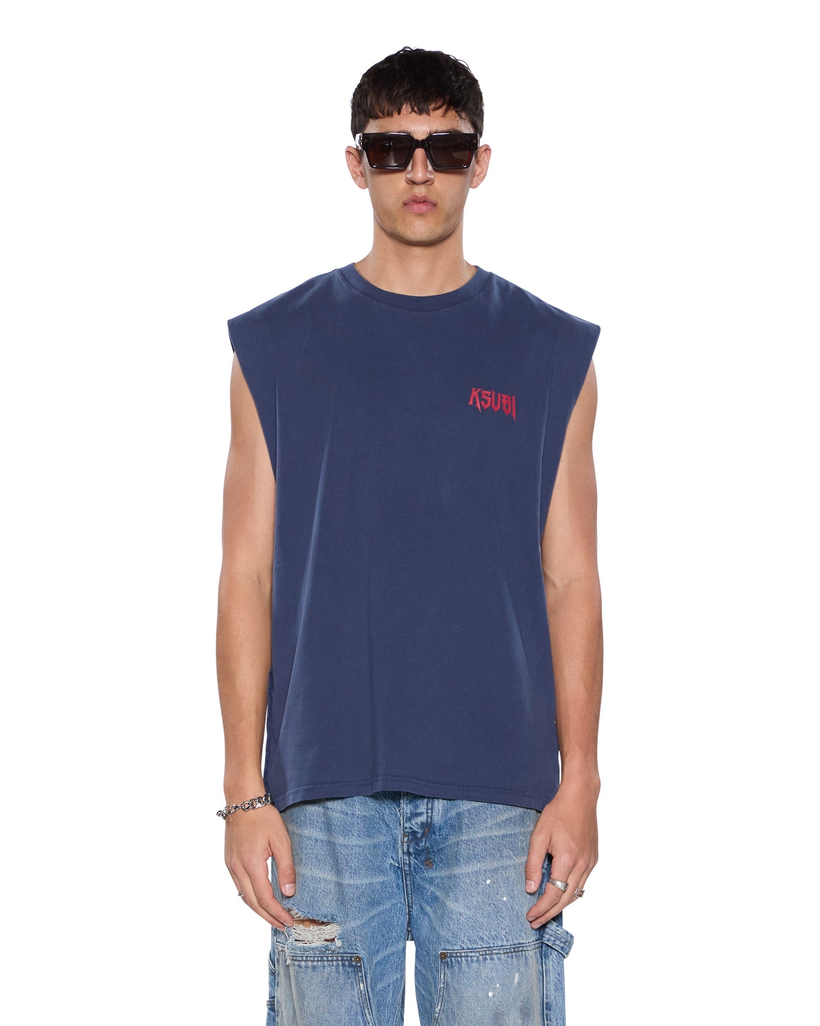 Mens Kingdom Cut Off Biggie Deep Blue Tees