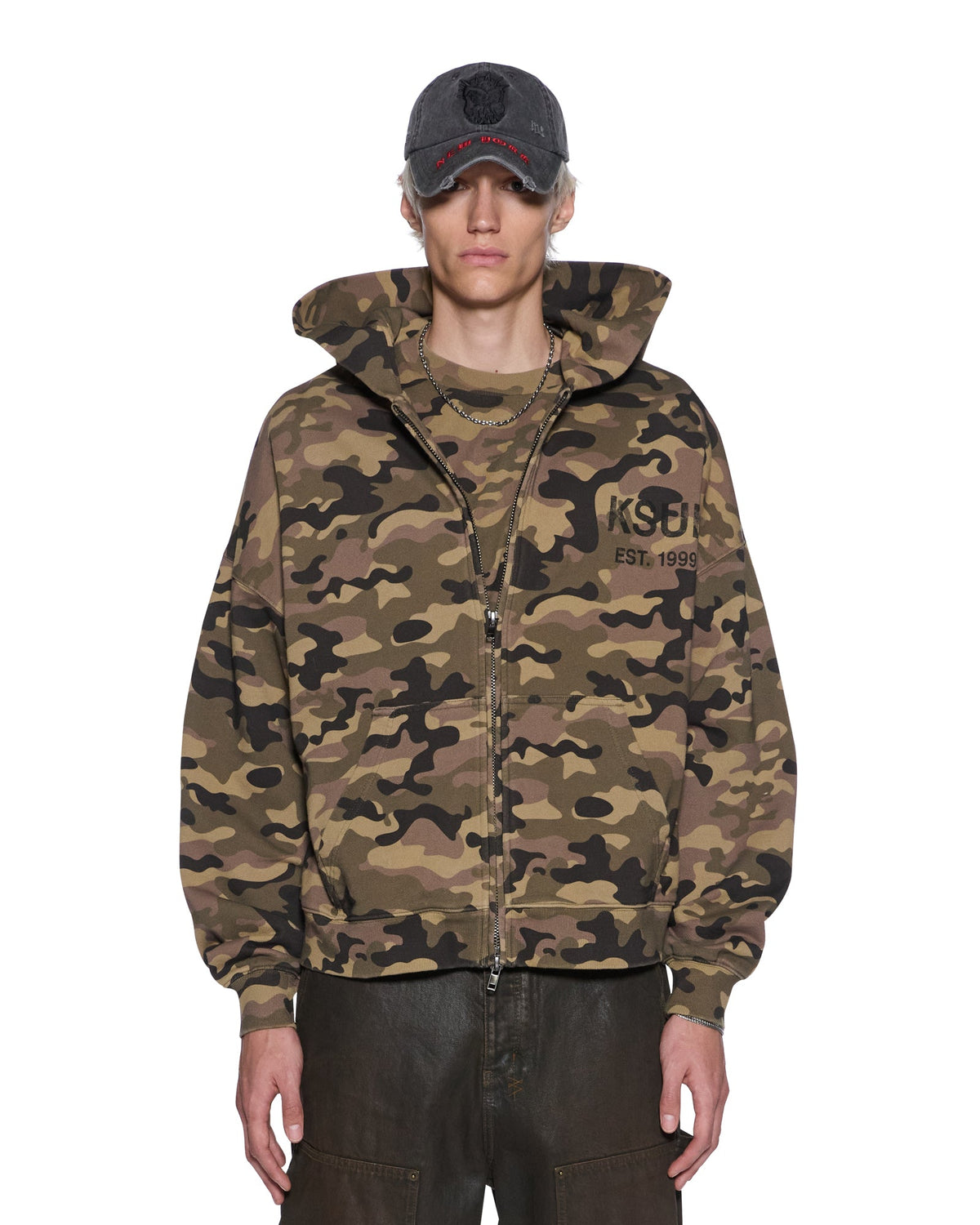 Mens Zip Thru Halen Hoodie Camo Fleece