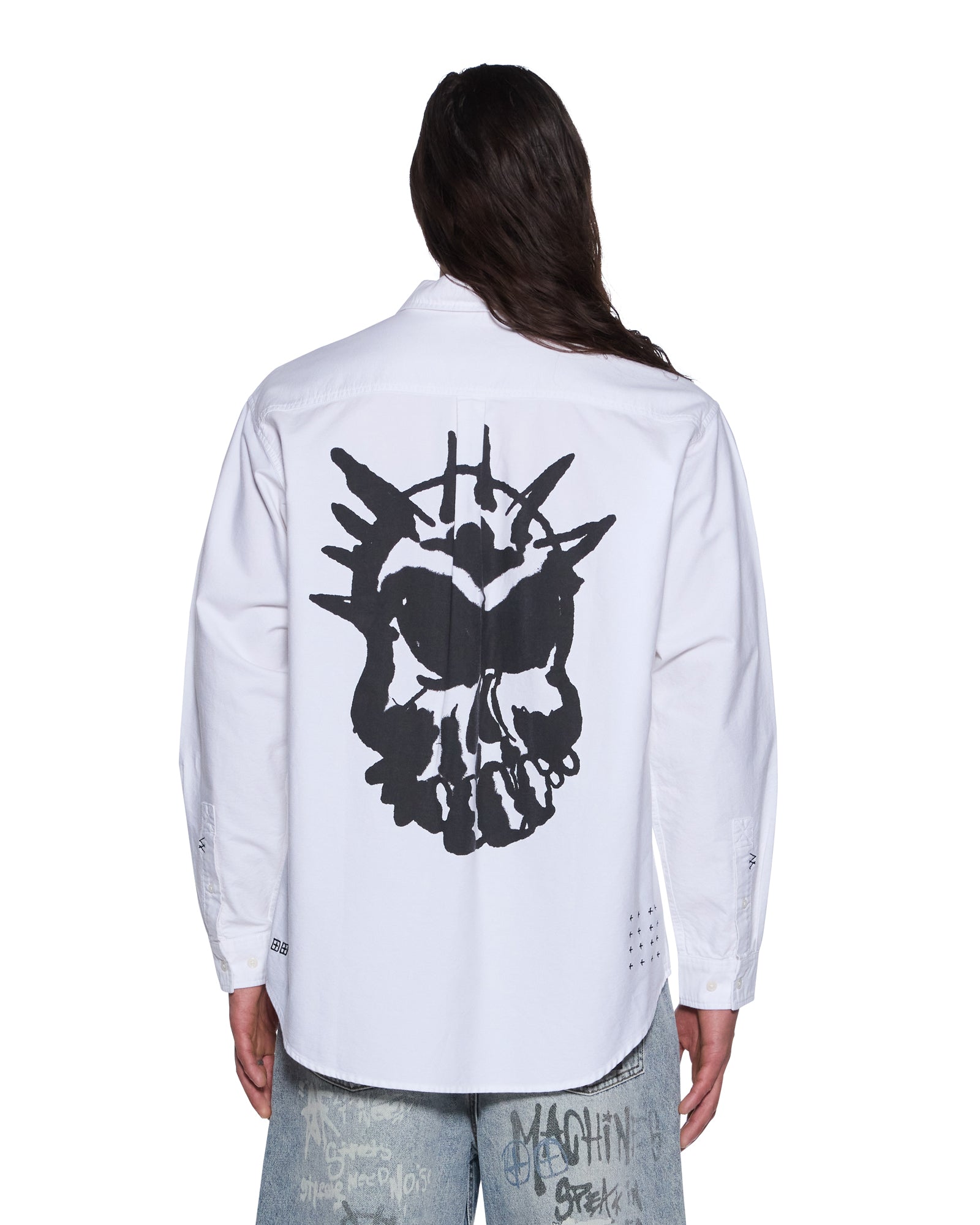 Mens Graffiti Anti Button Down Ls Shirt White Shirts
