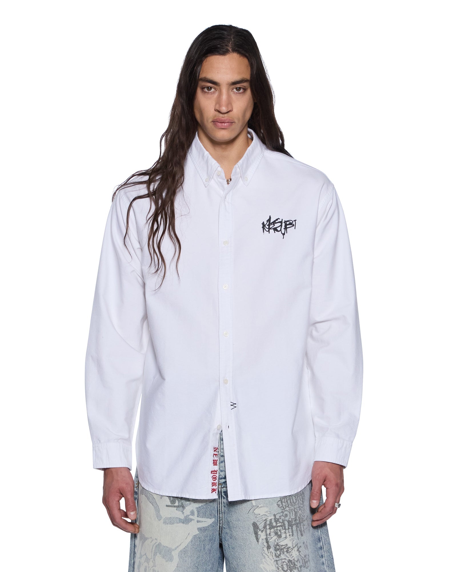 Mens Graffiti Anti Button Down Ls Shirt White Shirts