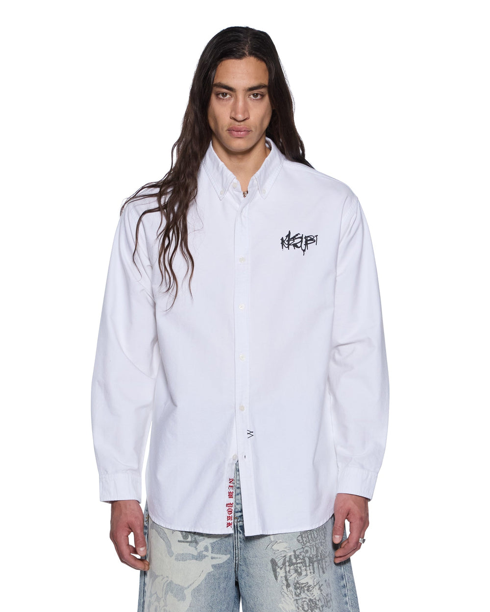 Mens Graffiti Anti Button Down Ls Shirt White Shirts