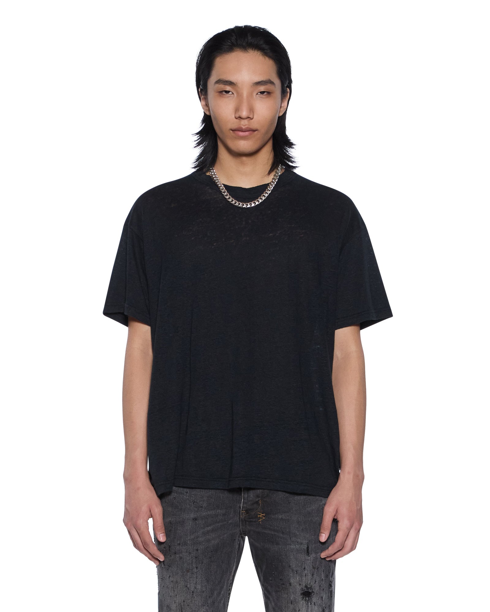 Mens Sid Linen Ss Tee Jet Black Tees