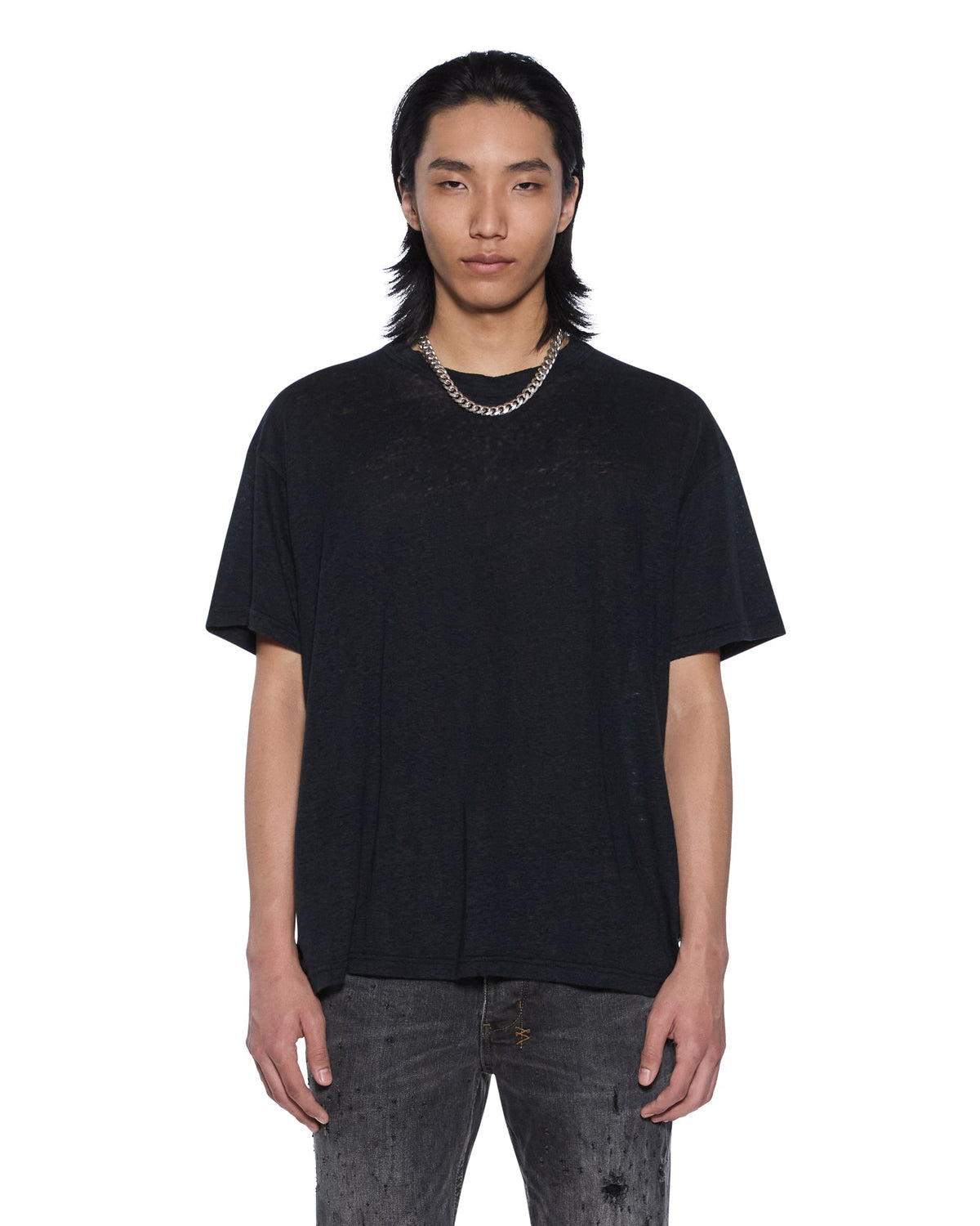 Mens Sid Linen Ss Tee Jet Black Tees