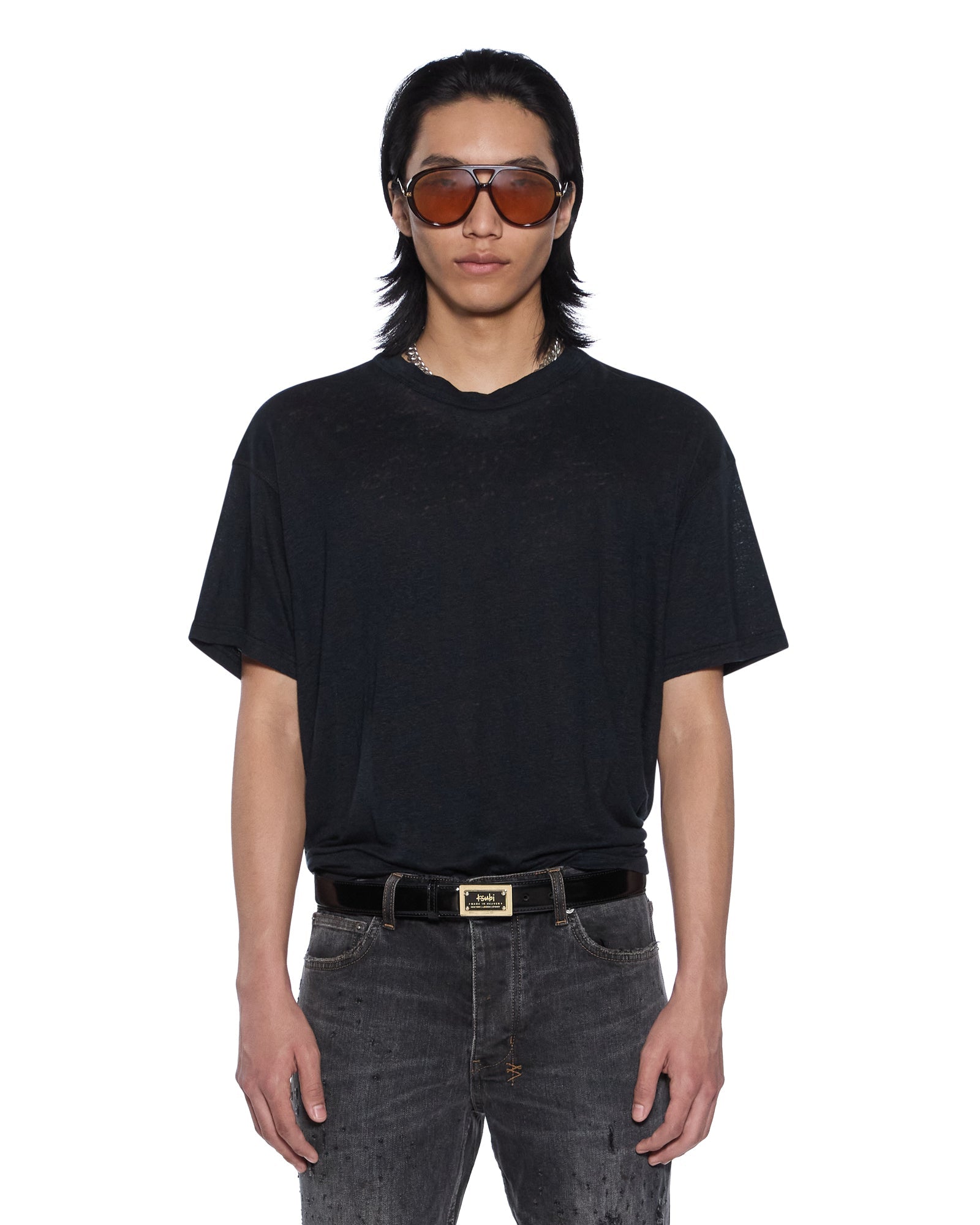 Mens Sid Linen Ss Tee Jet Black Tees