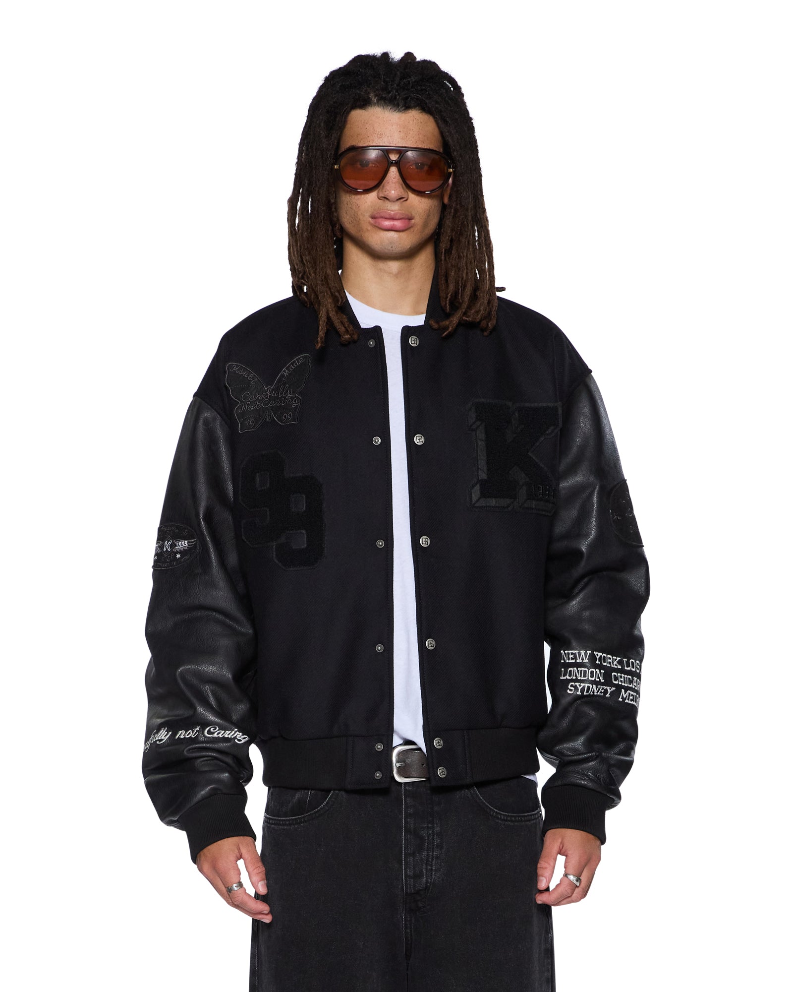 Mens Patched Varsity Jacket Black Jackets