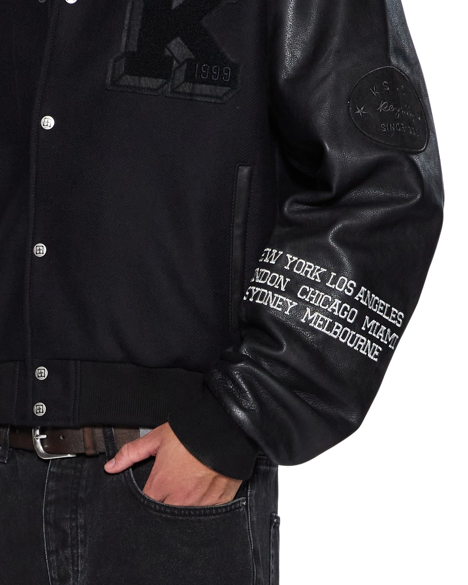 Mens Patched Varsity Jacket Black Jackets