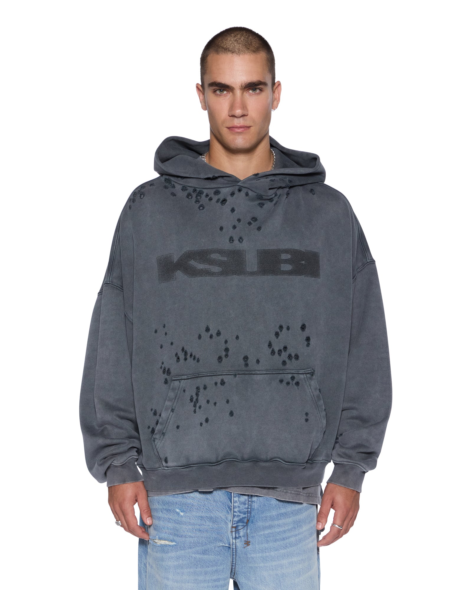 Mens Blasted Ekcess Hoodie Rhino Fleece