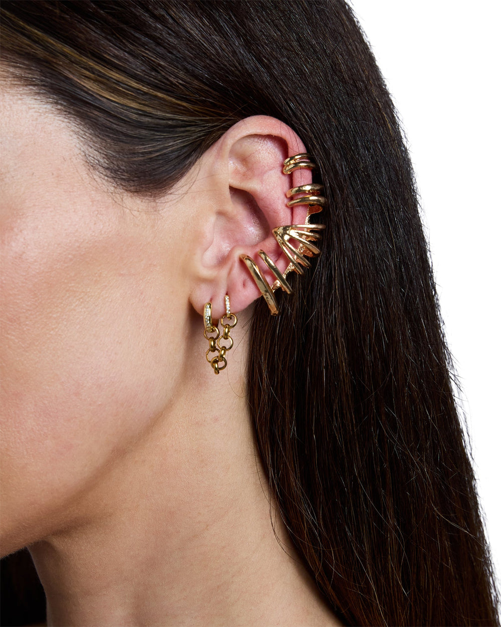 Krystal Chainlink Huggie Earings Gold