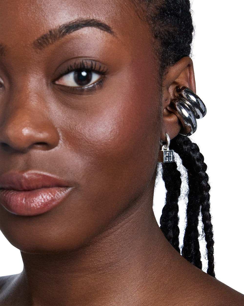 Krystal Box Cross Huggie Earings Silver