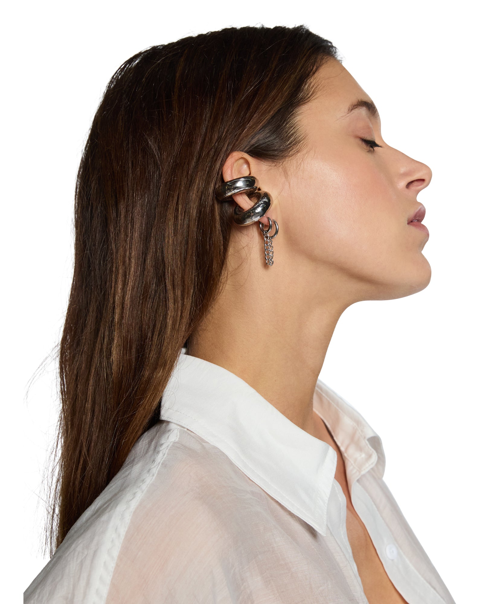 Silver Ripple Ear Cuff