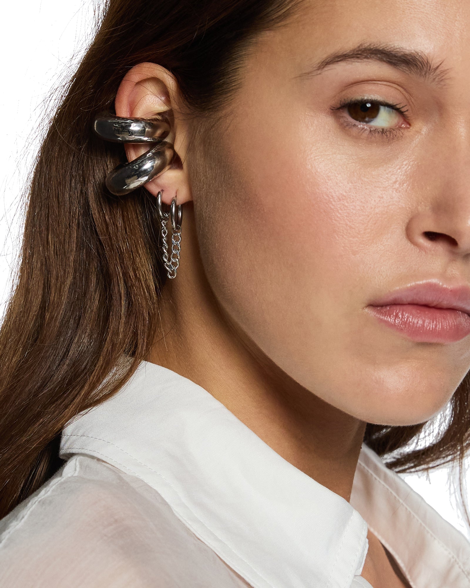 Silver Chainlink Huggies