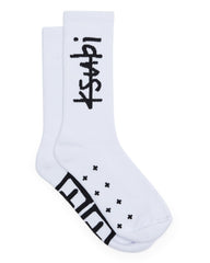 1999 Crew Ribbed Socks - White and Black Cotton